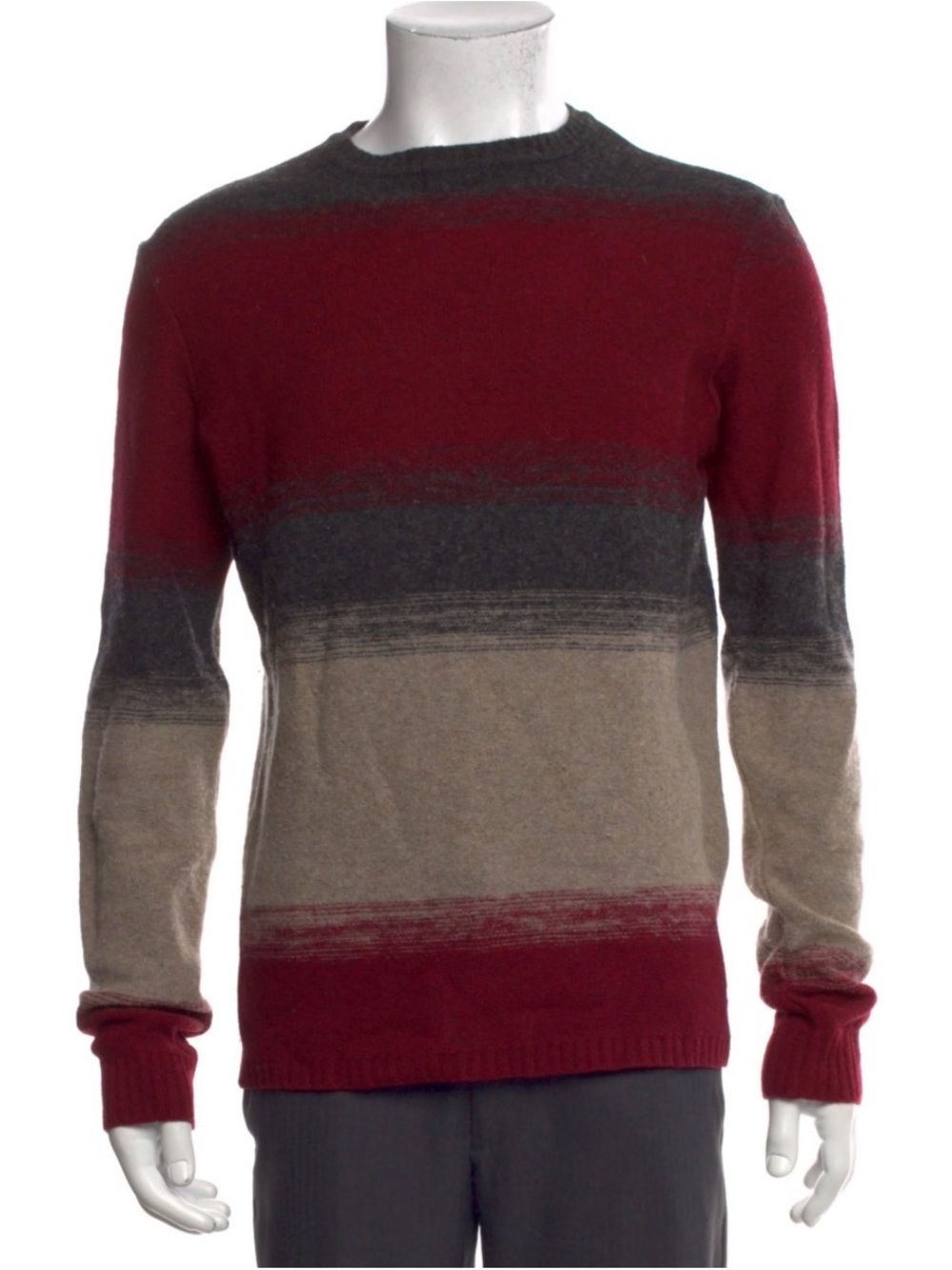 Yigal Azrouel VINTAGE Gray, Burgandy and Tan Striped Crewneck Sweater | XL